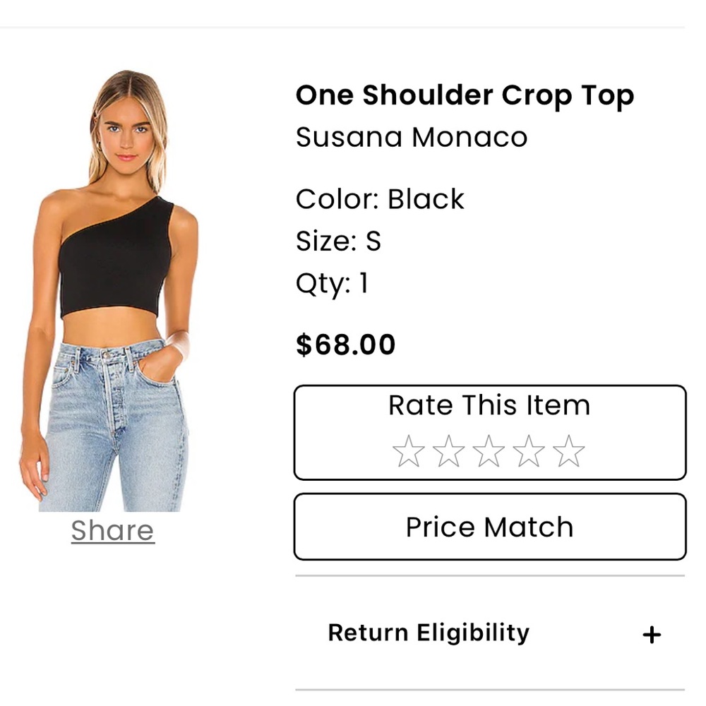 Susana Monaco black one shoulder crop top. Size small.